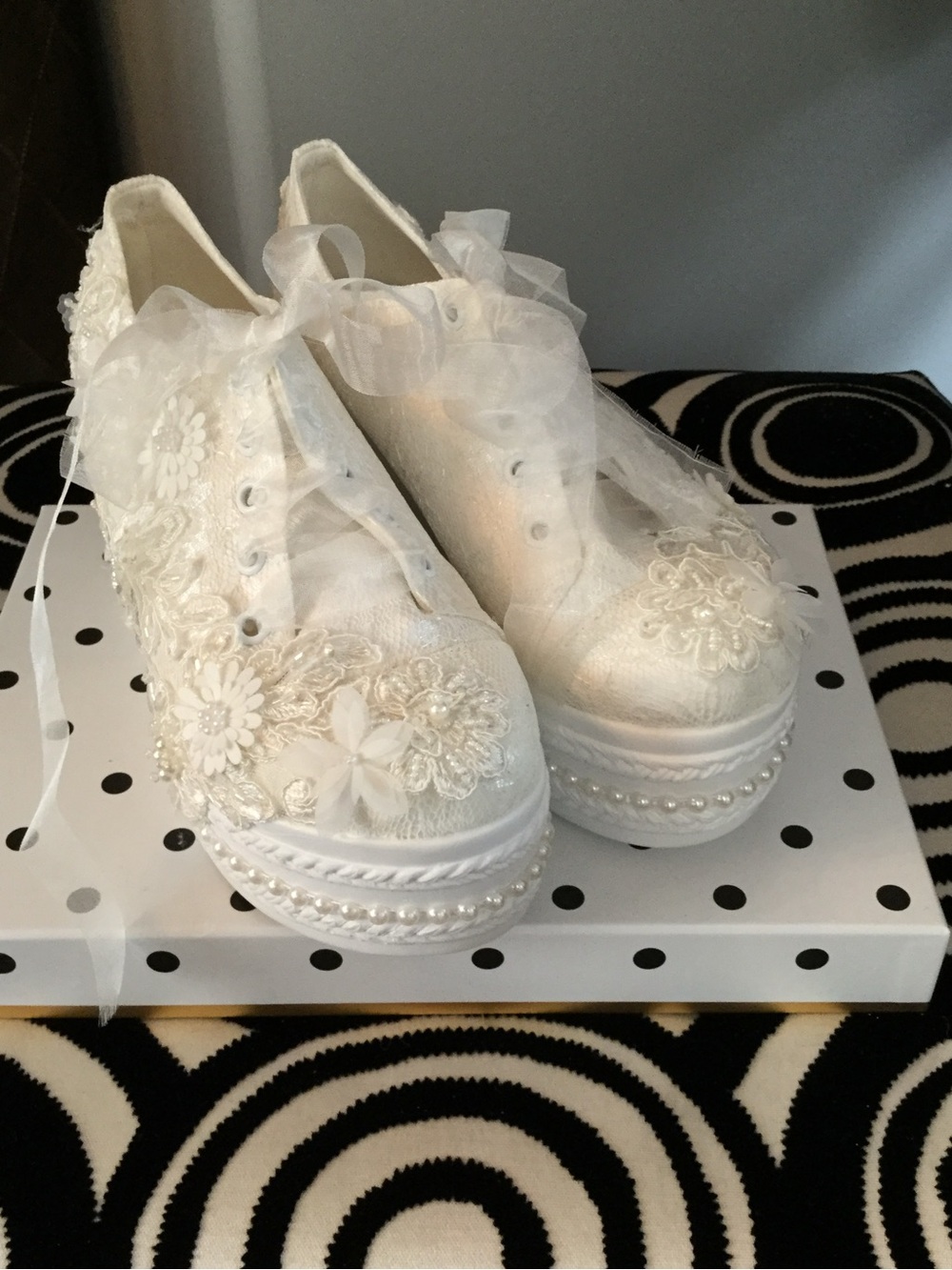 White Floral Lace Platforms - Women